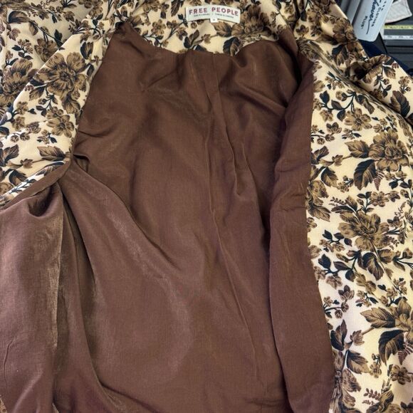 Free People Women’s Medium Cali Blazer Floral Print Boxy Brown Jacket NWT $168 - Picture 11 of 13